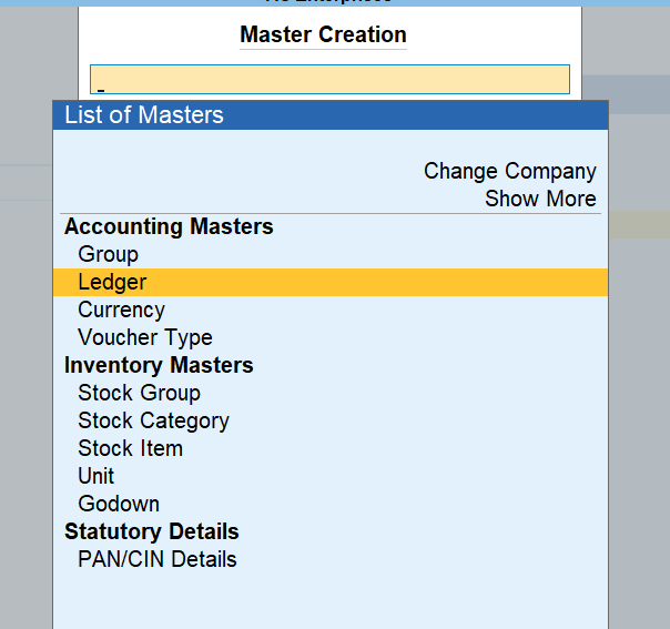 Create Ledger under Accounting Masters