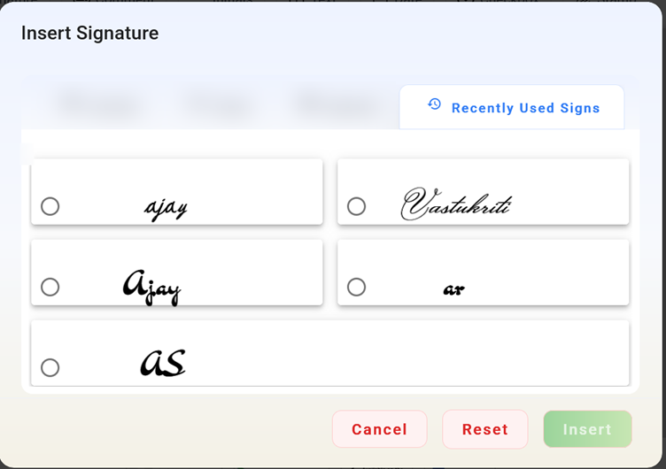 Saved signatures reuse