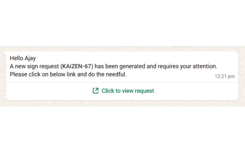 Send — the platform will send the signing link directly to WhatsApp
