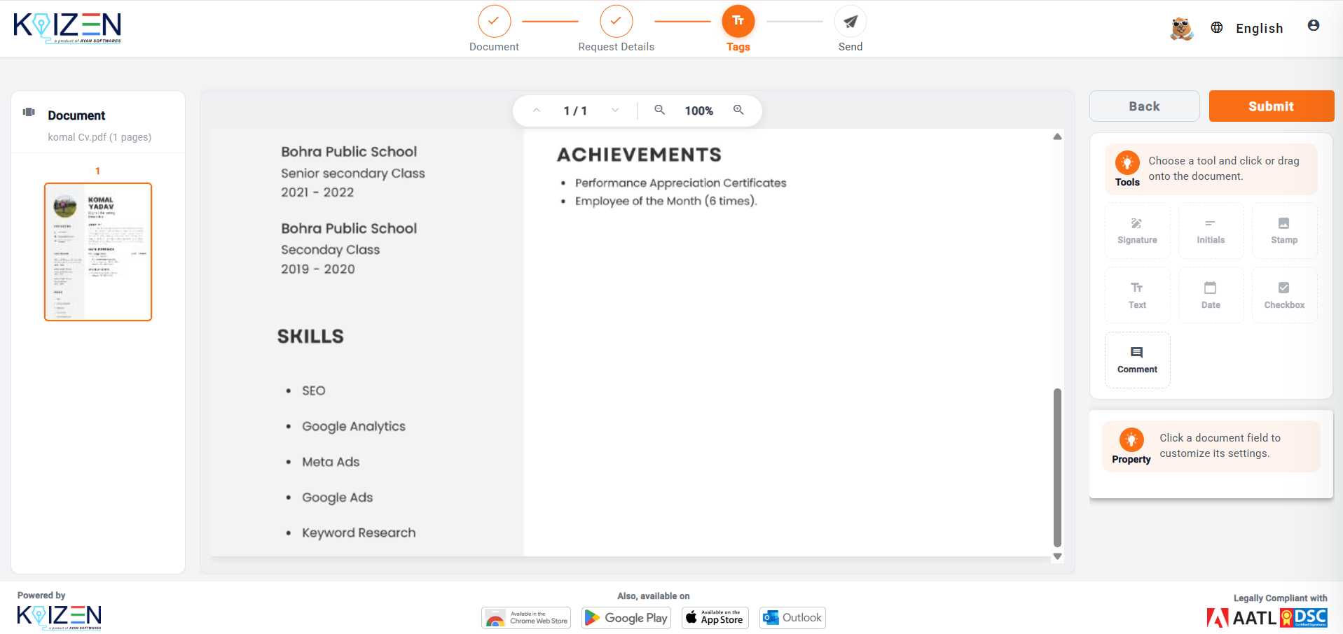  Review the details and submit the document